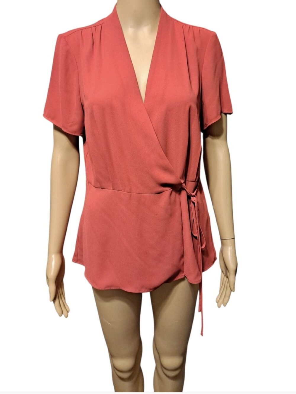 Karl Lagergeld Wrap Front Short Sleeve Blouse - Coral